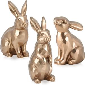 DoubleFill 3 Pcs Gold Wooden Bunny Figurines Vintage Rabbit Statues Easter Bunny Statue Table Decoration for Spring Tabletop Decor Easter Gifts Home Office Decor Party Supplies