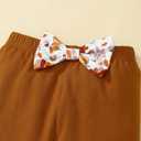 Thanksgiving Girl Outfit Cute Bow Dress Top + Turkey Leggings Fall Clothes 3-8 Years (6-7 Years, Light Brown)