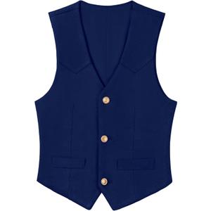 Boys Vest Leather Western Cowboy Dress Vests with Pockets Vintage Suede V Neck Formal Wedding Waistcoat (5)