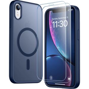 SPIDERCASE for iPhone XR Case, Magnetic Translucent Matte Case with 2PCS Tempered Glass Screen Protector Slim Phone Case for iPhone XR 6.1'', Blue