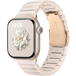 V.R.HOPE Apple Watch Band for Series 10/ 9/ 8/ 7 38mm 40mm 41mm 42mm Fashion Lightweight Resin Sport Strap for Women Men Bracelet Compatible with iWatch Series 6/ 5/ 4/ 3/ 2/ 1/ SE（Oatmeal）