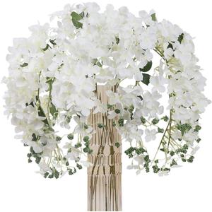 6pcs Artificial Silk Hydrangea Flowers Long Stems Fake Flowers for Tall Vase Wedding Vine Hanging Garlands Flower for Home Office Arch Party Decoration(White)