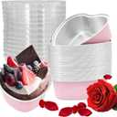 30 Pcs Heart Shaped Cake Pans with Lids, Mini Pink Aluminum Foil Baking Tins 3.4 Oz, Disposable Cupcake Containers for Valentine's Day, Mother's Day, Wedding, Party (100ml/3.4OZ)