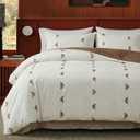 100% Cotton Tufted Duvet Cover Queen Size, Embroidered Boho Bedding Set with Pillowcases, 3-Piece Soft Breathable Natural Cotton Comforter Cover, Minimalist Neutral Brown Design