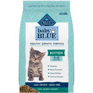 Blue Buffalo Baby Blue Natural Grain-Free Dry Food for Kittens, Healthy Growth Formula with DHA, High-Protein Savory Chicken Recipe, 4.5-lb. Bag (EXP 02/14/27)
