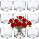 9 Pack 4 x 4 x 4 Inch Square Glass Vases, Clear Square Vases for Centerpieces, Glass Cube Flower Vases Short Vases for Candle Holder Events Wedding Party Home Decoration