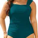Aqua Eve Womens Plus Size One Piece Swimsuit Tummy Control Bathing Suit Vintage Swimwear (Teal) 14W
