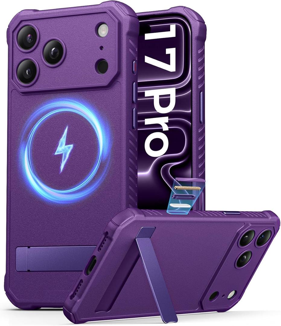 ASAFCASE for iPhone 17 Pro Case Magnetic, Built-in Stand, Compatible with MagSafe, Rugged Military Grade Drop, Camera Control, Silicone Thin Hard Women Men Case for iPhone 17 Pro 6.3", Dark Purple