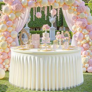 Wish Care Ivory Tulle Tablecloth 48 Inch Spandex Elastic Round Table Cloths Ruffle Tutu Skirt 4ft Wrinkle Free Stretch Fitted Round Table Cover for Bridal Shower Wedding Birthday Party Banquet Cake