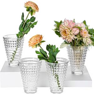 Baderke 4 Pcs Clear Glass Crystal Vases for Flowers Modern Boho Style Small Glass Bud Vases in Bulk for Wedding House Gift Living Room Bedroom Kitchen Dining Table Mantle(5.5 Inch)