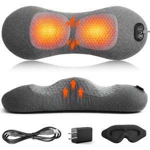 3 in 1 Lower Back Massager, Triple Fusion Back Massager with Heat, Vibration and Stretch, Lumbar Support Pillow with Ergonomic Memory Foam for Bed and Chair (Grey)