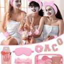 Gift Sets for Women, Initial Makeup Bag with Makeup Brush Set Bachelorette Party Favors, Pink Spa Kit with Skincare Headbands Wrist Bands Sleepover Party Supplies Gifts for Teen Girls Bridesmaid S