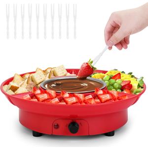 8.79oz MINI Electric Chocolate Melting Pot,Melting Fondue Set with 4PCS Forks,Cute Chocolate Fondue Fountain,Warmer Machine for Milk Chocolate,Cheese,Butter,Candy (Red)