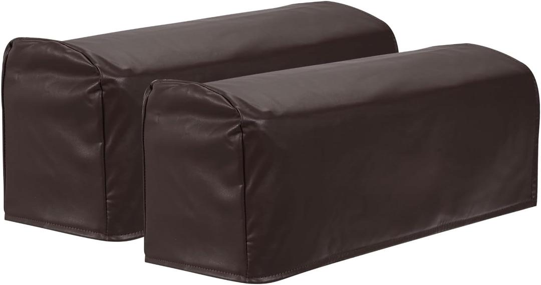 uxcell 2Pcs PU Leather Armrest Covers, Vintage Stretch Arm Slipcovers Anti-Slip Furniture Protector for Chairs Couch Sofa Recliner, Dark Coffee