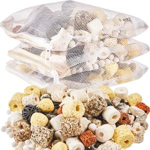Timgle 3 Bags Aquarium Filter Media Bio Balls Ceramic Rings Set 1500 g Total 3.3 lb 12 in 1 with Mesh Bag Ceramic Rings for Aquarium Filter Pond and Fish Tank Accessories Decorations