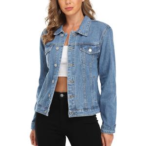 MISS MOLY Women's Denim Jacket Button Up Long Sleeve Basic Trendy Jean Jacket Coat with Pockets, US 6