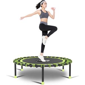 Newan 40"-48" Silent Mini Trampoline Fitness Trampoline Bungee Rebounder Jumping Cardio Trainer Workout for Adults-Max Limit 330lbs (40" Round green (NO Handle))