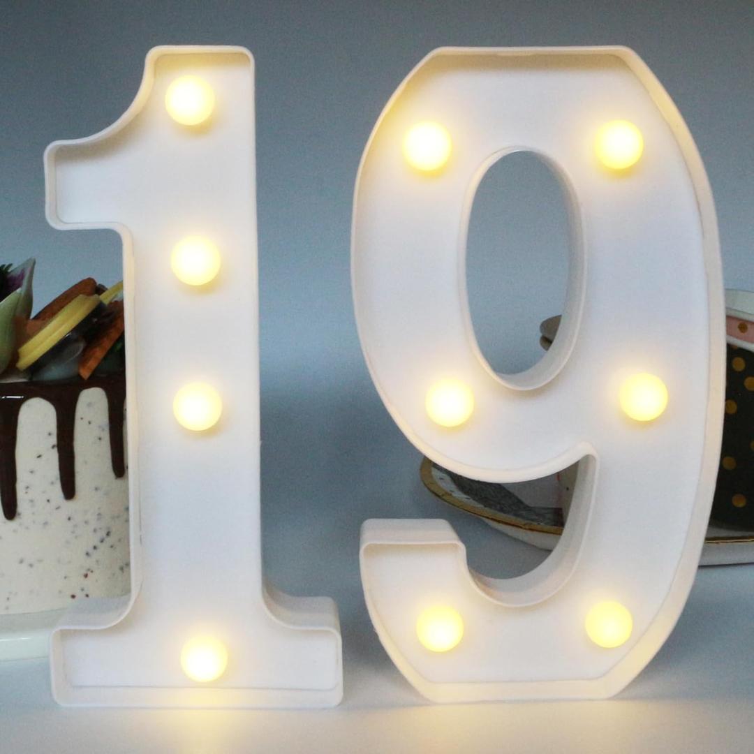 19th Birthday Decorations for Her&Him, 19th Birthday Centerpieces Table Decorations for Girls&Boys,Light Up Numbers 19 Sign for Party Backdrop Wall Decor