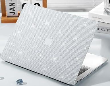 KEROM Bling Glitter Case for MacBook Air 13 inch 2022-2018 M1 A2337 A2179 A1932, MacBook Air M1 Case, Luxury Bedazzled Shiny Sparkle PU Leather Hard Shell & Keyboard Cover for Mac Air 13 M1, White