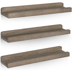 Emfogo Wood Picture Ledge Shelf Rustic Floating Wall Shelves Set of 3 for Storage and Display 16.9 inch Weathered Grey
