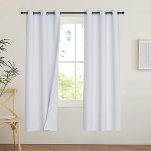 PONY DANCE White 100% Black Out Curtains 63 inch Length, Thermal Insulated Window Treatment Blackout Drapes for Bedroom, Room Darkening Noise Reducing Curtains for Living Room(2 Panels, 34 inches Wide)