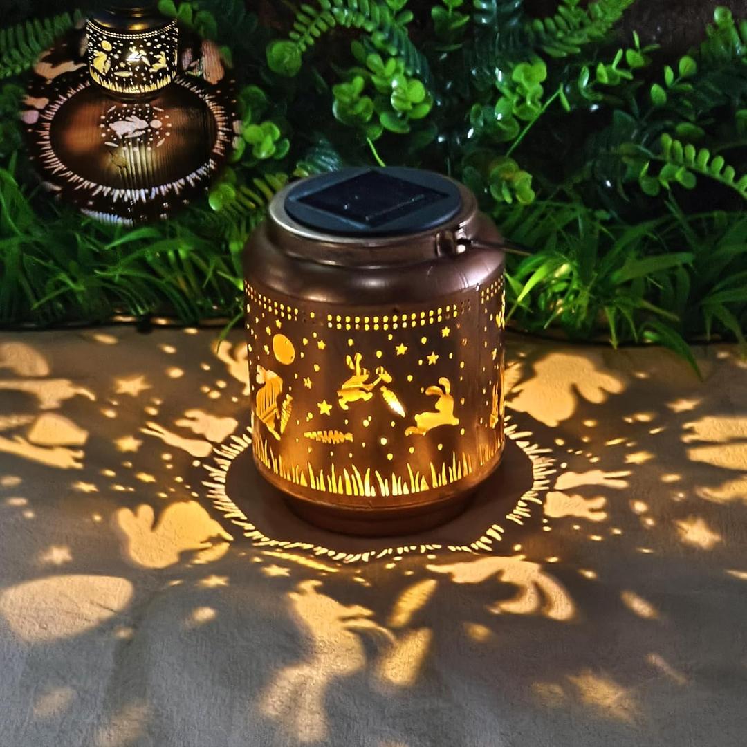 Neioaas Rabbit Solar Lantern - Waterproof Outdoor Metal LED Chandelier, Stylish Lawn Projection Light, Hollow Decorative Lantern for Garden, Courtyard & Yard,Perfect for Easter Celebrations(Rabbit)