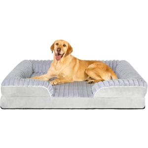 Orthopedic Dog Bed for Large Medium Sized, Washable Memory Foam Large Dog Bed Premium Soft Corduroy Fleece, Durable Medium Pet Sofa with Removable Cover, Washable Waterproof Pet Couch Beds (Grey, XL)