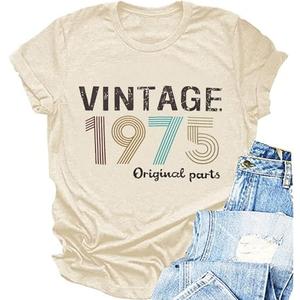 Vintage 1976 T Shirts for Women 50th Birthday Shirts Gifts Born in 1976 Tshirt Retro Short Sleeve Tee Tops Size S