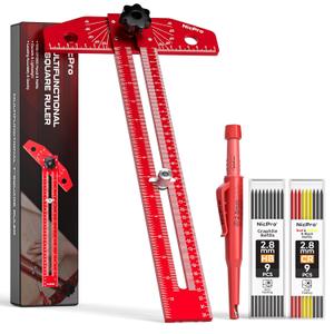 Nicpro Woodworking Scriber Marking Line Ruler, Adjustable Aluminum Alloy Sliding T-Square Ruler with Carpenter Pencil, Angle Adjustment Scale, Precision Line Drawing aid Ruler Tools for Woodworking