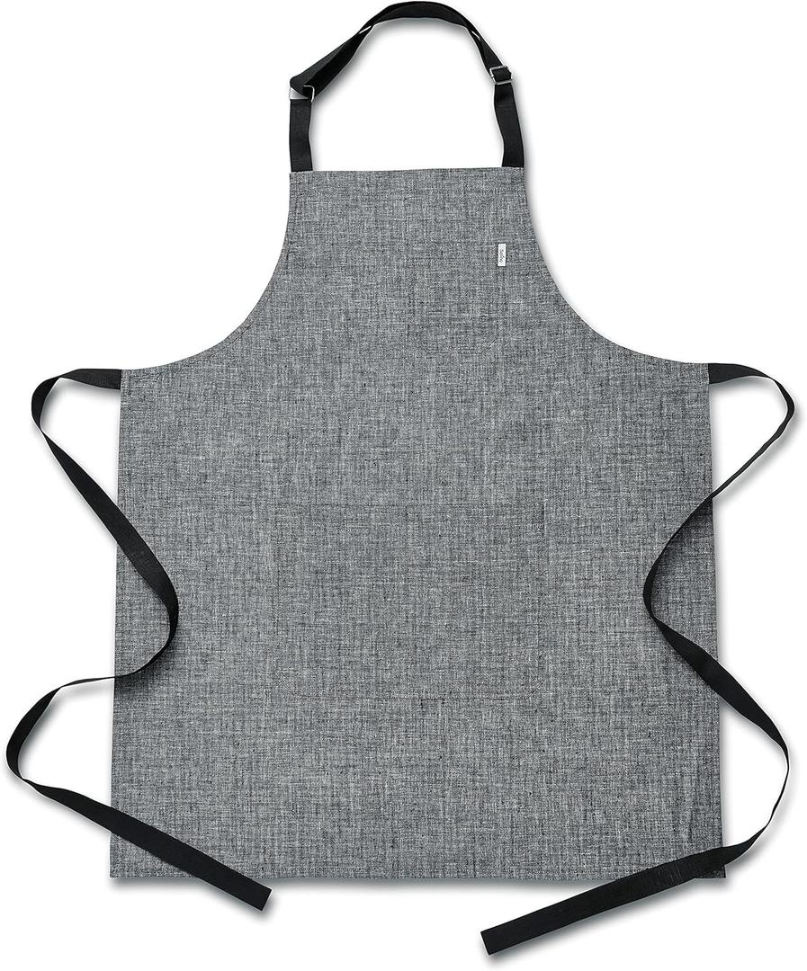 Solino Home Linen Bib Apron for Men & Women - 100% Pure Linen Black Kitchen Apron with Front Pockets - Handcrafted from European Flax (32 x 27 Inch)