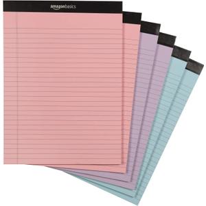 Amazon Basics Wide Ruled 8.5 x 11.75-Inch 50 Sheet Perforated Lined Writing Note Pads, Pack of 6, 300 Count, Multicolor