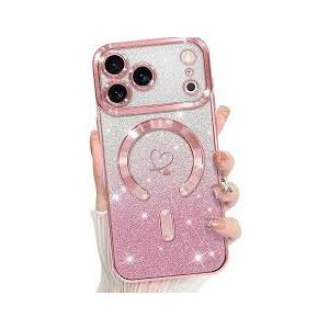 Magnetic for iPhone 17 Pro Max Case, [Compatible with MagSafe] [Full Camera Protection] Clear Glitter Gradient Sparkle Luxury Slim Phone Cases for iPhone 17 Pro Max, Shockproof Case for Women Girls