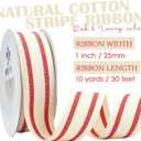 MEEDEE Natural Cotton Stripes Fabric Ribbon 1 inch Red and White Stripe Ribbon for DIY Crafts, Gift Wrapping Home Decor Sewing (10 Yards)