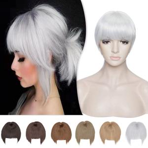 Hairro Clip in Bangs Hair Extensions with Temples, Fringe French Bangs Clips in Hair Toppers Synthetic Hairpieces, for Daily Use/Christmas/Halloween/Rave Party/Cosplay, 6 Inch White Silvery Grey