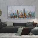 Enartly Abstract Cityscape Canvas Wall Art New York City Painting Modern Skyline Colorful NYC Grey Blue Picture, Large Size Framed for Bedroom Living Room Bathroom Home Office Wall Decor 40"x20"