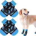 SCENEREAL Anti Slip Dog Socks for Hot/Cold Pavement, Double Sides Dog Boots & Paw Protectors to Prevent Licking Paws, Non Slip Anti Twist Small Medium Large Senior Dogs Socks for Hardwood Floors (L(Pack of 4), Shark(Black))