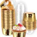 EUSOAR Gold Cupcake Cups with Lids,3.5 oz 50pcs Disposable Aluminum Foil Muffin Liners, Oven-safe Mini Baking Cups, Muffin Cups Ramekin Containers Holder for Wedding Birthday Party Picnic
