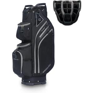 Max Lightweight Golf Cart Bag with Dual Handles and 14 Way Individual Full Length Dividers, Golf Club Bag with 11 Pockets, Large Putter Well, Double Strap Cooler for Men & Women (BLACK/GREY)
