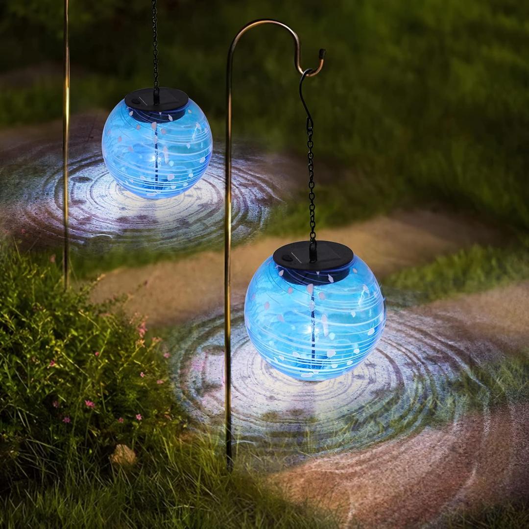 Solar Lanterns Outdoor Waterproof Hanging Outdoor Solar Lanterns Glaze Ball Outdoor Hanging Lights Waterproof Garden, Patio, Pathway & Yard Dcor 2 Pack