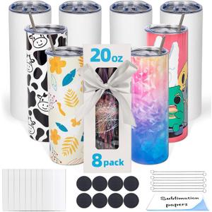 8 Pack 20oz Sublimation Tumbler Blanks Skinny Straight in Bulk, Stainless Steel Insulated Sublimation Tumbler with Polymer Coating for Heat Transfer, with Lid, Straw, Ribbon, Gift Box (1 Printed On (5 Blank 1 Printed) Printed Coach Cup) 8 Pack 20oz Sublimation Tumbler Blanks Skinny Straight in Bulk, Stainless Steel Insulated Sublimation Tumbler with Polymer Coating for Heat Transfer, with Lid, Straw, Ribbon, Gift Box (1 Printed On (5 Blank 1 Printed) Printed Coach Cup)