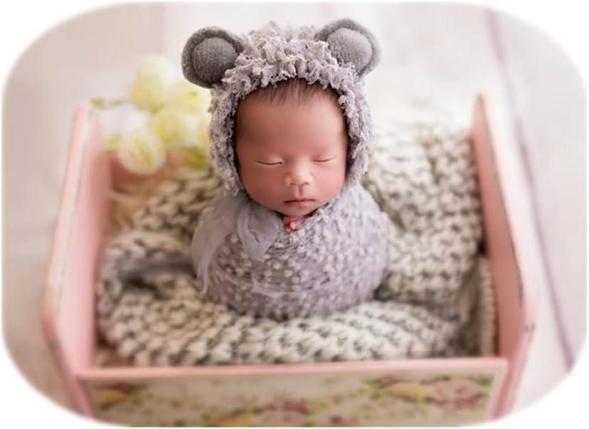Vemonllas Newborn Baby Photography Props Outfits Photoshoot Photos Hat Long Ripple Wrap Set for Boys Girls Photography (Gray)