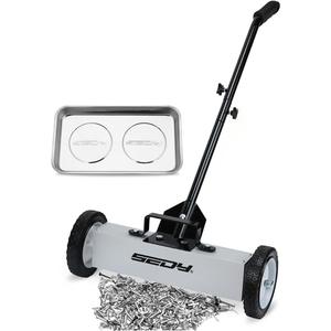 18-Inch Rolling Magnetic Sweeper with 9.5-inch Magnetic Trays, 45-Pound Capacity Telescoping Magnetic Pickup Lawn Sweeper, Adjustable Handle Pick-up Sweeper for Nails, Screws Workshop Garage Yard