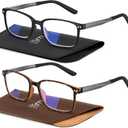 EASY READ 2 Pairs Sporty Style Reading Glasses for MenRectangular TR90 Blue Light Blocking Readers with Spring Hinge