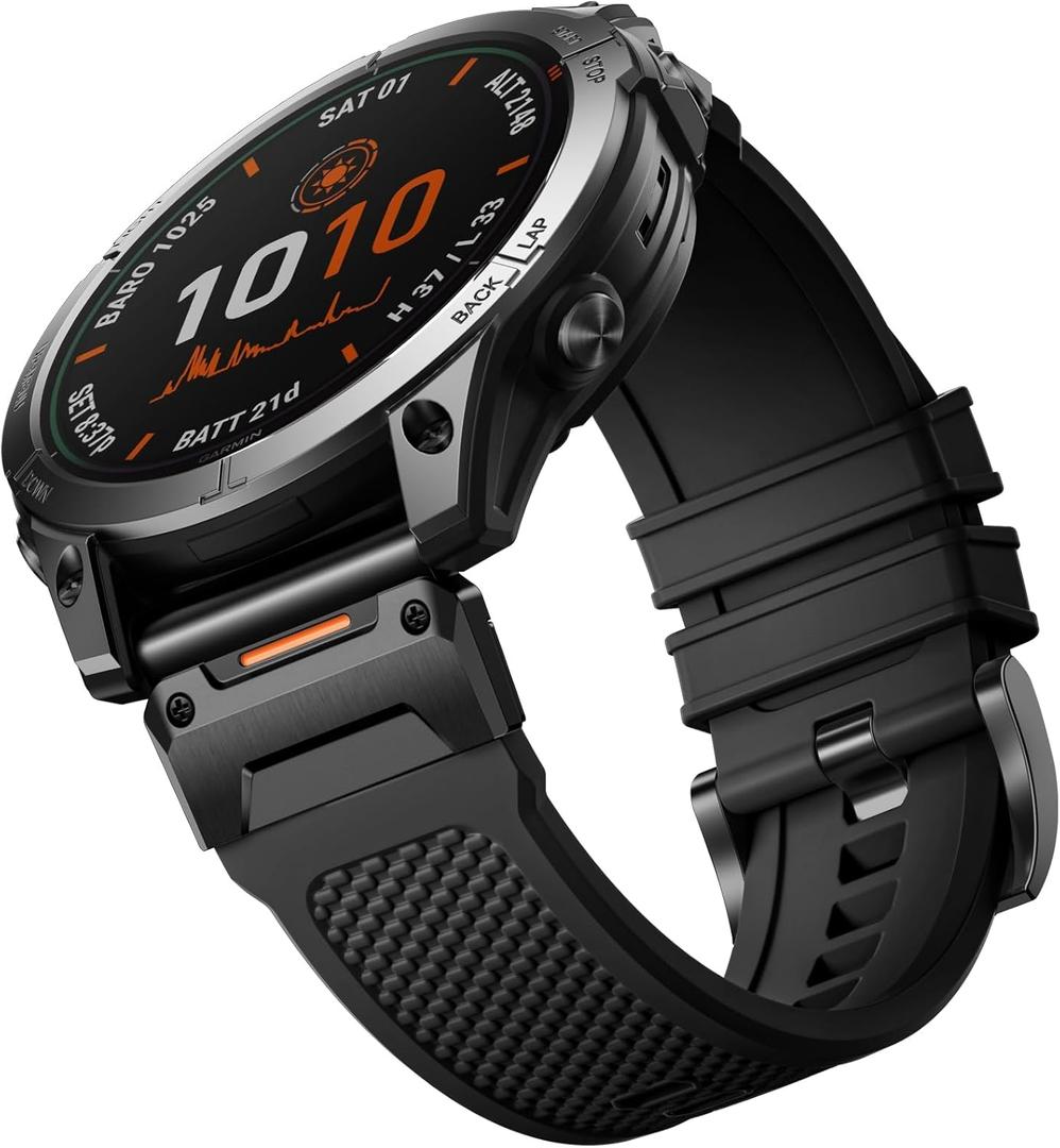 Bandletic Compatible with Garmin Fenix 5X Watch Band, Rugged Rubber Silicone Easy-Fit 26mm Band for Fenix 8 51mm/7X/7X Pro/6X/6X Pro/5X Plus/3/3 HR/Instinct 2X/Tactix/Enduro/Descent/Epix Pro 2 51mm (Black)