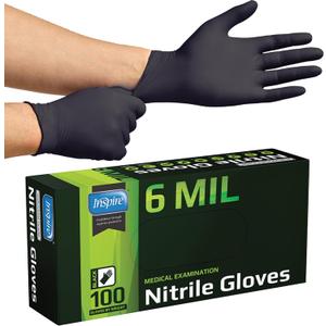 Inspire Black Nitrile Gloves HEAVY DUTY 6 Mil Nitrile Chemical Resistant Medical Cooking Cleaning Disposable Black Gloves (Large)