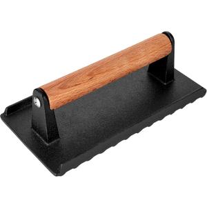 Burger Press, 8”X4”Rectangle Heavy-Duty Cast Iron Smash Burger Press Griddle Accessories with Heat Resistant Wood Handle for Blackstone Griddle, Ideal for Panini, Steak & Sandwiches