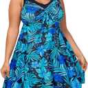 Hanna Nikole Women Two Piece Plus Size Swimsuit Tankini Set Tummy Control Bathing Suit with Shorts Blue Flower 20 Plus