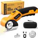 Rechargeable Electric Scissors, 4.2V Cardboard Cutter Electric with LED Light & Safety Lock, 3000mAh Battery & 2 SK5 Rotary Blades, Electric Box Cutter for Cardboard, Fabric, Leather, Plastic (Yellow)