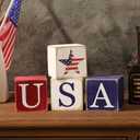 4th of July Decorations, 4Pcs USA Star Wooden Sign, Patriotic Decorations Rustic Farmhouse Table Decorations for Independence Day Gift Party Table Tired Tray Decor