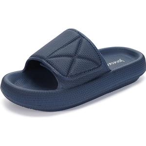 Joomra Adjustable Pillow Slippers for Women Men House Shower Bath Shoes Bathroom Navy Blue Puffy Home EVA Platform Sandals Comfy Foam Cushion Slides for Ladies Female Sandals 7.5-8.5 Women/6-7 Men